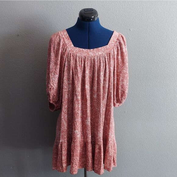 Jun & Ivy Square Neck Tie Back Mini Dress Pink Paisley Women's Small - Picture 2 of 6